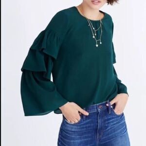 Madewell Ruffle Long Sleeve 100% Silk Blouse Size S